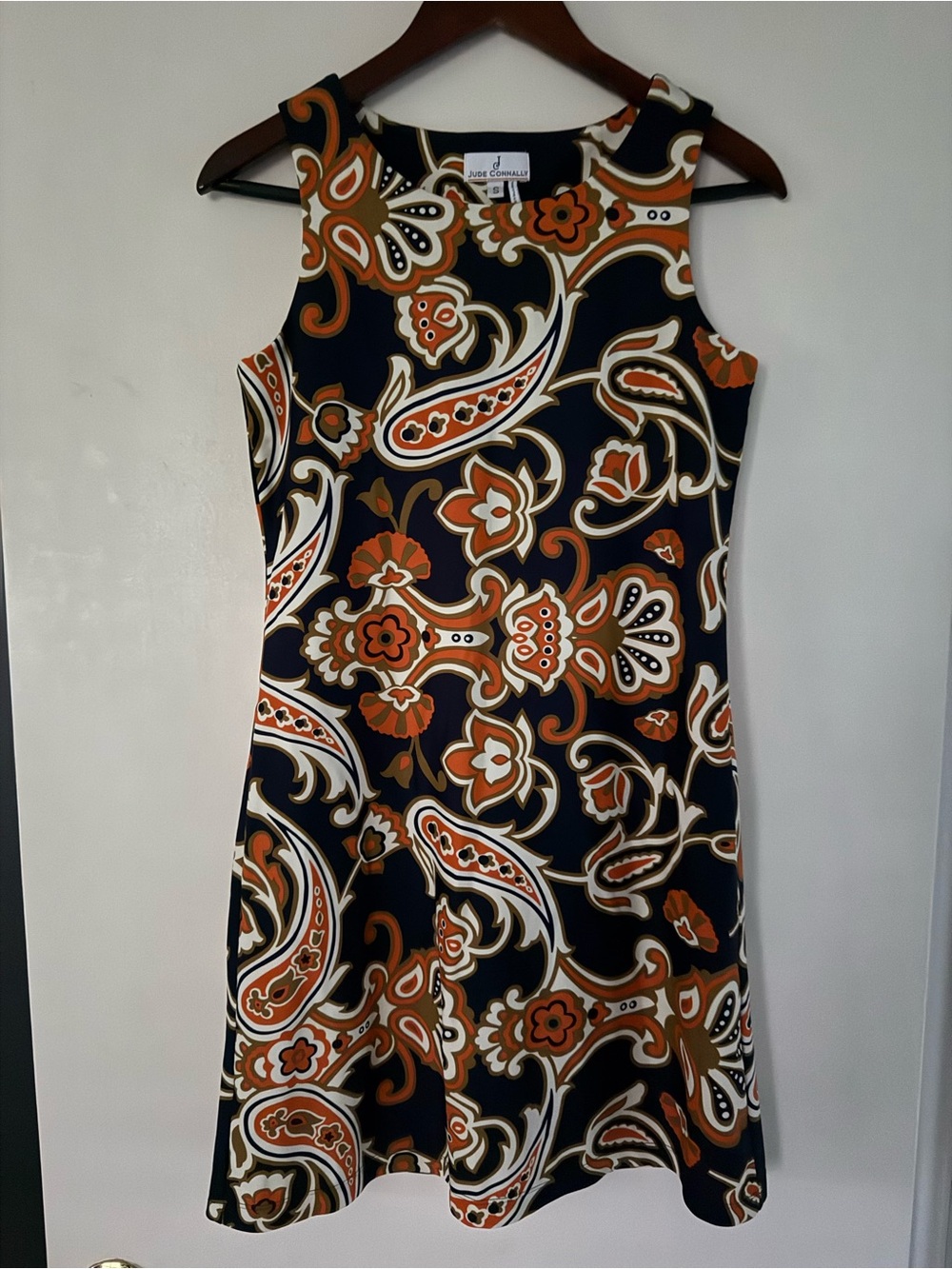 Jude Connally Beth Dress Navy, Orange Paisley